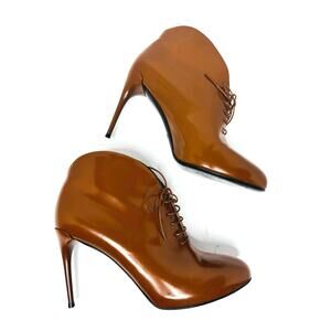 Gucci Brown Leather Kim Lace-Up Ankle Booties Women’s Size 38.5 High Heel Boots